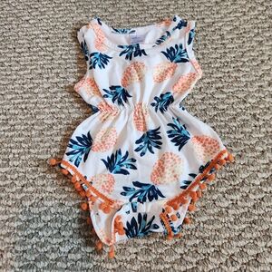Floral Baby Romper with Pom Pom Trim